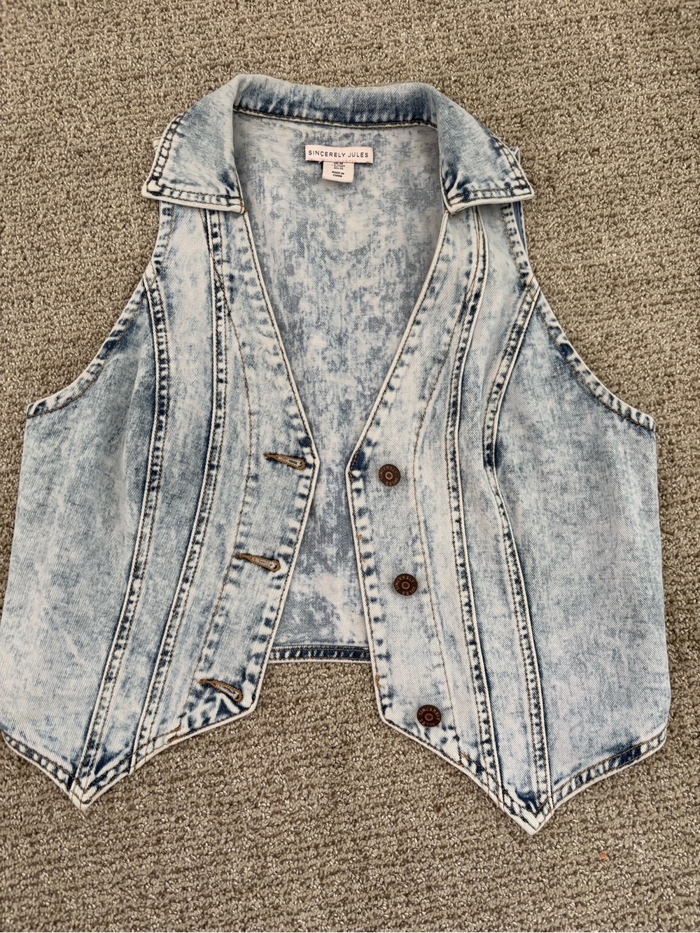 Sincerely Jules Acid Wash Light Blue Denim Vest